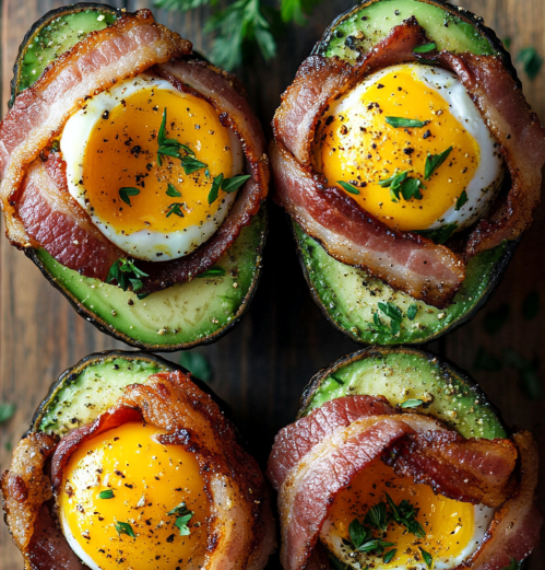 Keto Bacon-Wrapped Avocado Egg Cups